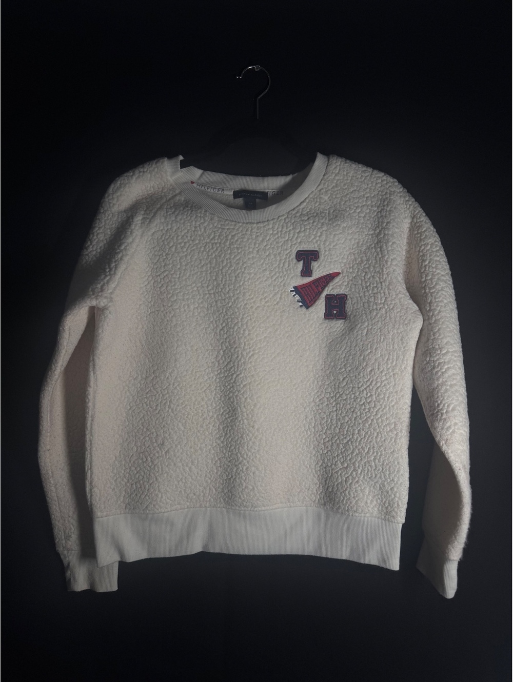 Tommy Hilfiger Women's Cream Sherpa Pullover Sweatshirt Size S/P